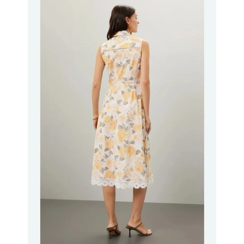 NEW Rachel Parcell Sleeveless Floral Midi Shirt Dress Ivory Yellow 10 - Picture 9 of 16